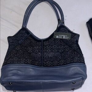 Sharif Navy and Black Calf Hair Shoulder Bag 2pc set